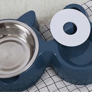 FUUIE Bowls for Food and Water Pet Cat Dog Bowl Automatic Feeder Water Dispenser Bottle Food Storage Double Bowls with Raised Stand for Dogs Cats 500ML (Color : Blue)
