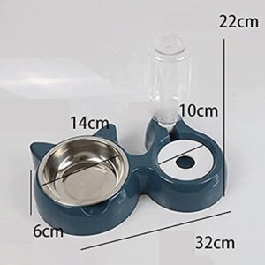 FUUIE Bowls for Food and Water Pet Cat Dog Bowl Automatic Feeder Water Dispenser Bottle Food Storage Double Bowls with Raised Stand for Dogs Cats 500ML (Color : Blue)