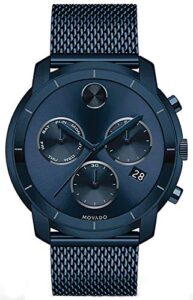 movado men’s bold thin blue pvd watch with a flat dot sunray dial, blue (model 3600403)