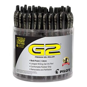 pilot g2 premium refillable & retractable rolling ball gel pens, bold point, black ink, tub of 48 (5673a)