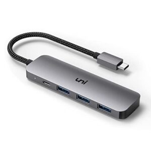 usb c to usb hub with 100w pd, uni (slim& aluminum& nylon) usb type c to usb adapter with hight speed 3*usb 3.0, usb-c power delivery, thunderbolt 3 compatible with macbook pro, xps, pixelbook