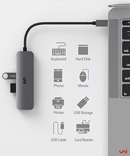 USB C to USB Hub with 100W PD, uni (Slim& Aluminum& Nylon) USB Type C to USB Adapter with Hight Speed 3*USB 3.0, USB-C Power Delivery, Thunderbolt 3 Compatible with MacBook Pro, XPS, Pixelbook