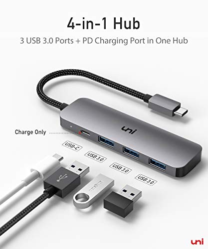USB C to USB Hub with 100W PD, uni (Slim& Aluminum& Nylon) USB Type C to USB Adapter with Hight Speed 3*USB 3.0, USB-C Power Delivery, Thunderbolt 3 Compatible with MacBook Pro, XPS, Pixelbook
