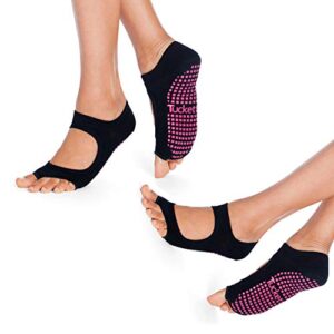 tucketts allegro toeless non-slip grip socks – anti skid yoga, barre, pilates, home & leisure, pedicure – s/m – 2 pairs black