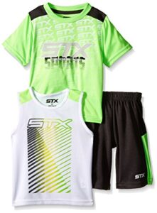 stx little boys’ 3 piece performance t-shirt, tank, and short, white/lime/black, 4