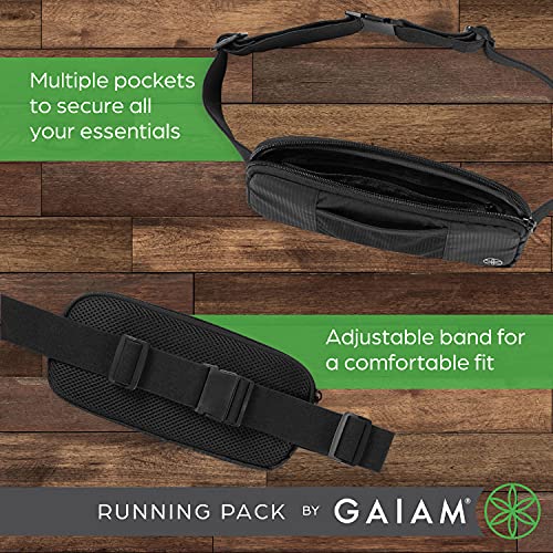 Gaiam Running Pack Accessories Storage Belt Bag for Women and Men - Adjustable Belt with Soft-Touch Fabric Pouch - Lightweight Run Belt for Exercise & Fitness, Leisure and Travel