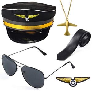 beelittle airline pilot captain costume kit pilot dress up accessory set with aviator sunglasses (black)
