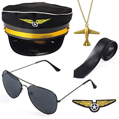 Beelittle Airline Pilot Captain Costume Kit Pilot Dress up Accessory Set with Aviator Sunglasses (Black)