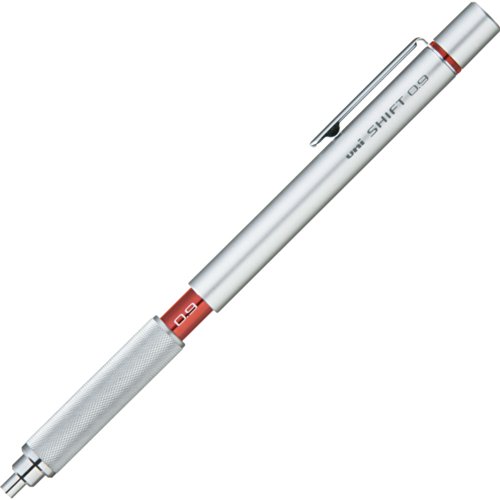 uni M91010.26 Shift Pipe Lock Drafting 0.9mm Pencil, Silver Body with Red Accent (M91010.26)