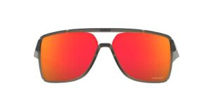 oakley men’s oo9147 castel rectangular sunglasses, matte grey smoke/prizm ruby, 63 mm