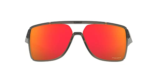 Oakley Men's OO9147 Castel Rectangular Sunglasses, Matte Grey Smoke/Prizm Ruby, 63 mm