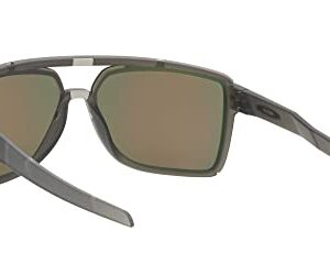 Oakley Men's OO9147 Castel Rectangular Sunglasses, Matte Grey Smoke/Prizm Ruby, 63 mm