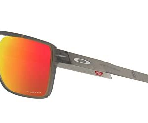 Oakley Men's OO9147 Castel Rectangular Sunglasses, Matte Grey Smoke/Prizm Ruby, 63 mm