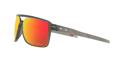 Oakley Men's OO9147 Castel Rectangular Sunglasses, Matte Grey Smoke/Prizm Ruby, 63 mm