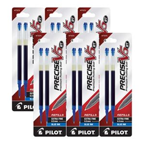 pilot precise v5 rt liquid ink retractable rollerball pen refills, 0.5mm, extra fine point, blue ink, 6 pack with 2 refills each