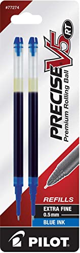 Pilot Precise V5 RT Liquid Ink Retractable Rollerball Pen Refills, 0.5mm, Extra Fine Point, Blue Ink, 6 pack with 2 refills each