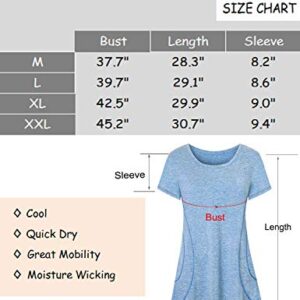 Cucuchy Yoga Outfit Women, Workout Clothing Petite Fitness Gym Top Basic Short Sleeve Round Neck Shirt Breathable Lightweight Tops Comfortable Quick Dry Clothes Training Jersey Shirts Blue M