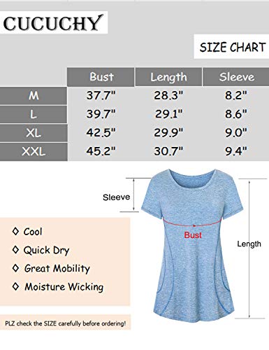 Cucuchy Yoga Outfit Women, Workout Clothing Petite Fitness Gym Top Basic Short Sleeve Round Neck Shirt Breathable Lightweight Tops Comfortable Quick Dry Clothes Training Jersey Shirts Blue M