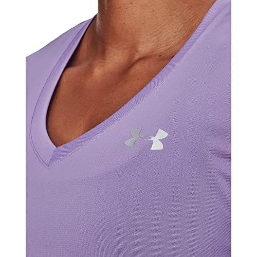 Under Armour womens Tech V-Neck Short-Sleeve T-Shirt , Octane (566)/Metallic Silver , Small