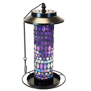 Sun-Ray 811015 Amethyst Mosaic Solar Lighted Bird Feeder Hanging Lantern - Multicolor/Violet/Purple/Blue