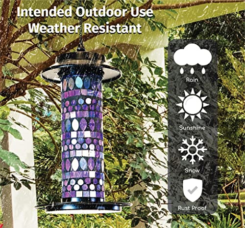 Sun-Ray 811015 Amethyst Mosaic Solar Lighted Bird Feeder Hanging Lantern - Multicolor/Violet/Purple/Blue