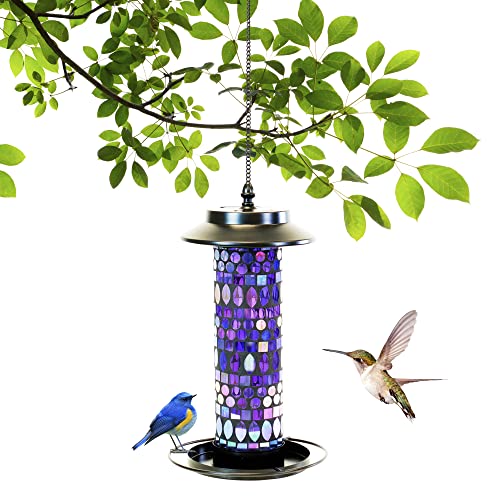 Sun-Ray 811015 Amethyst Mosaic Solar Lighted Bird Feeder Hanging Lantern - Multicolor/Violet/Purple/Blue