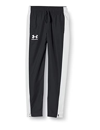 Under Armour Boys' Sportstyle Woven Pants, (002) Black/White/White, Youth Large