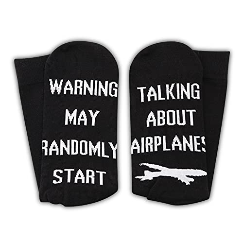 2PAIRS Funny Airplane RC Pilot Flying Gift Warning May Randomly Start Talking About Airplanes Socks (Talking About Airplanes)