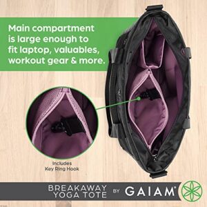 Gaiam Breakaway Yoga Tote Bag - Gym and Travel Essentials Bag with Multiple Zippered Pockets, Padded Laptop Compartment, Yoga Mat Straps, and Adjustable Shoulder Strap - Black, 15"x13"x3.5"