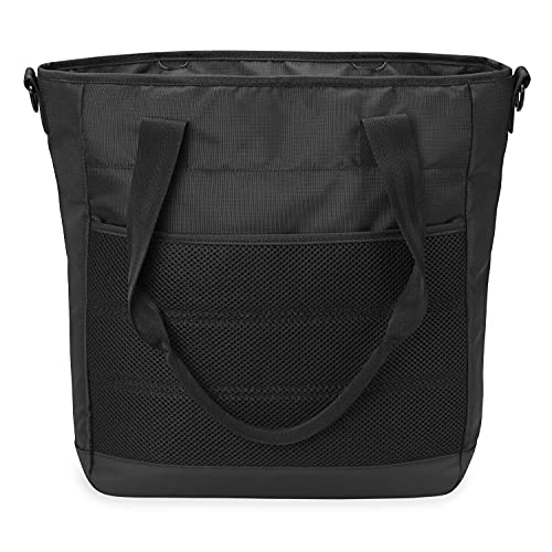 Gaiam Breakaway Yoga Tote Bag - Gym and Travel Essentials Bag with Multiple Zippered Pockets, Padded Laptop Compartment, Yoga Mat Straps, and Adjustable Shoulder Strap - Black, 15"x13"x3.5"