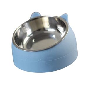 magideal pet feeder 15° raised water food feeder pet supplies tilted elevated non slip metal single bowl for cat dog for indoor cats puppy small dogs, blue