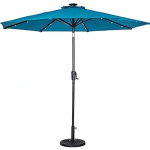 Sun-Ray 811022T 9' Round 8-Rib Solar Lighted Patio Umbrella, 32 LED Lights, Crank and Tilt, Aluminum Frame, Teal