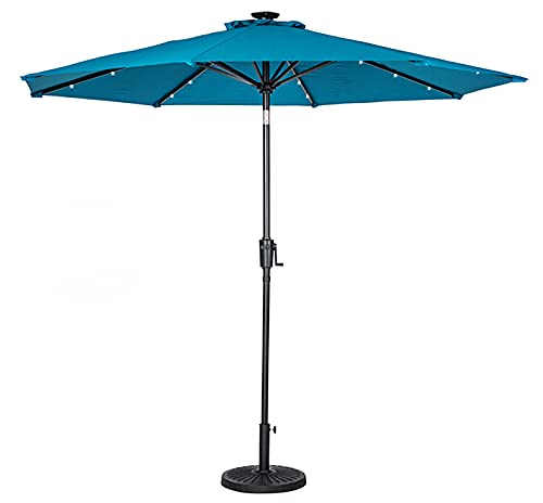 Sun-Ray 811022T 9' Round 8-Rib Solar Lighted Patio Umbrella, 32 LED Lights, Crank and Tilt, Aluminum Frame, Teal