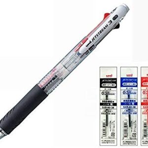 Uni Ballpoint Pen Jetstream 3 Color Black Red Blue Ink 0.38mm Transparent (SXE340038.T)+ 0.38 3 Color Refill