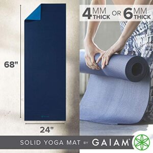 Gaiam Yoga Mat Premium Solid Color Reversible Non Slip Exercise & Fitness Mat for All Types of Yoga, Pilates & Floor Workouts, Navy/Blue, 6mm