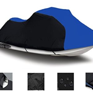 Black/Blue Heavy-Duty, PWC 600D Jet SKI Cover Compatible for Kawasaki STX-15F / JT1500A9F 2009 2010 2011 2012 2013 2014 2015 2016 2017 2018 2019 2020