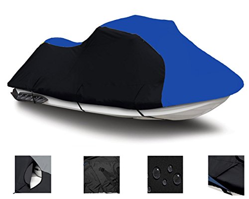 Black/Blue Heavy-Duty, PWC 600D Jet SKI Cover Compatible for Kawasaki STX-15F / JT1500A9F 2009 2010 2011 2012 2013 2014 2015 2016 2017 2018 2019 2020