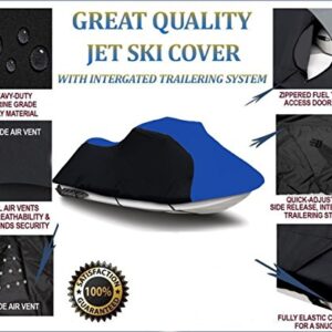 Black/Blue Heavy-Duty, PWC 600D Jet SKI Cover Compatible for Kawasaki STX-15F / JT1500A9F 2009 2010 2011 2012 2013 2014 2015 2016 2017 2018 2019 2020