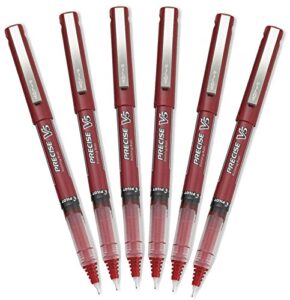 pilot precise v5 stick rolling ball pens, extra fine point, red ink, 6 pack