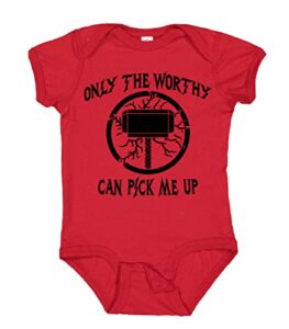 sunray clothing only the worthy can pick me up thor baby onesie (12 months, red)