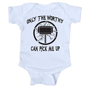 Sunray Clothing Only The Worthy Can Pick Me Up Thor Baby Onesie (12 Months, Red)