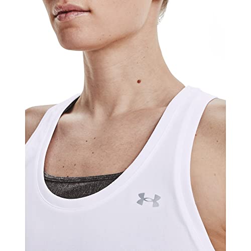 Under Armour Women's Tech Solid Tank Top , White (100)/Metallic Silver, Small