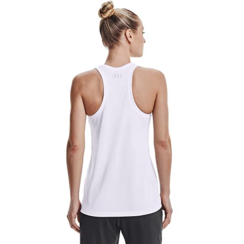 Under Armour Women's Tech Solid Tank Top , White (100)/Metallic Silver, Small