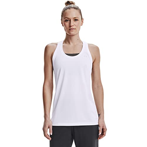 Under Armour Women's Tech Solid Tank Top , White (100)/Metallic Silver, Small