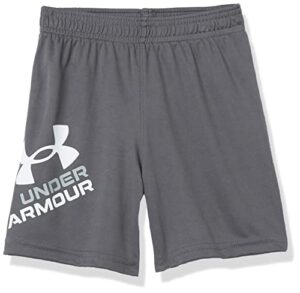 under armour boys’ prototype symbol short, wordmark screen print, elastic waistband, pitch gray s21, 7