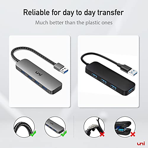 USB Splitter for Laptop 4-Port, uni Ultra-Slim USB 3.0 Hub, Multiple USB Port Expander Compatible with Keyboard and Mouse Adapter, PC, MacBook Air, Mac Pro, iMac, Surface Pro, Flash Drive, Mobile HDD