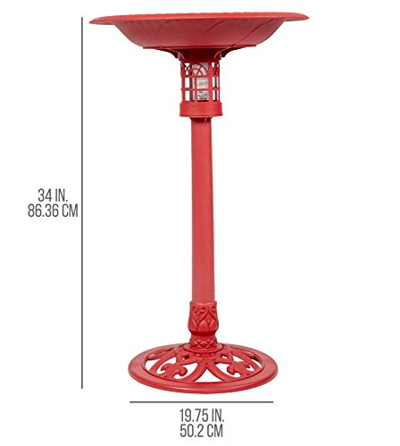 Sun-Ray 811011 Solar Lighted Bird Bath, Red