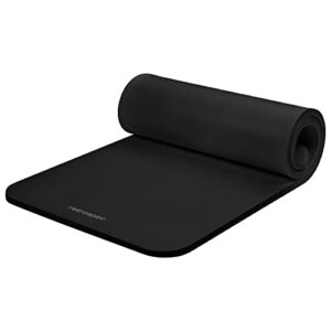 retrospec solana yoga mat 1″ thick w/nylon strap for men & women – non slip exercise mat for home yoga, pilates, stretching, floor & fitness workouts – black