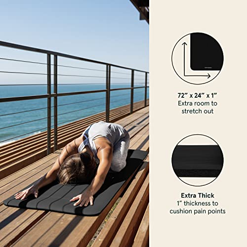 Retrospec Solana Yoga Mat 1" Thick w/Nylon Strap for Men & Women - Non Slip Exercise Mat for Home Yoga, Pilates, Stretching, Floor & Fitness Workouts - Black