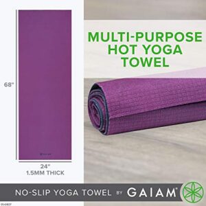 Gaiam No-Slip Yoga Mat Towel, Grape/Navy Large